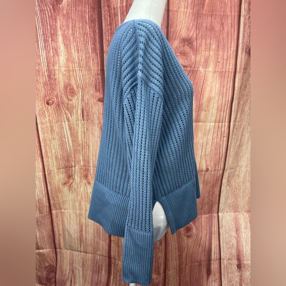 Gap blue cotton V-neck opened stitch relaxed sweater women’s size M - Picture 6 of 14